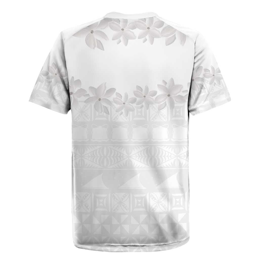 Tokelau White Sunday Rugby Jersey Polynesian Pattern Gardenia Thunbergia
