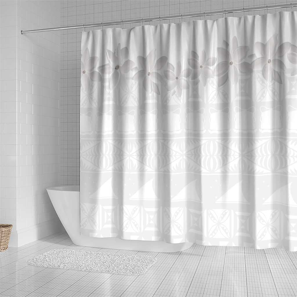Tokelau White Sunday Shower Curtain Polynesian Pattern Gardenia Thunbergia
