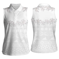 Tokelau White Sunday Women Sleeveless Polo Shirt Polynesian Pattern Gardenia Thunbergia