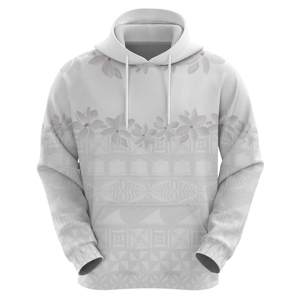 Tokelau White Sunday Zip Hoodie Polynesian Pattern Gardenia Thunbergia