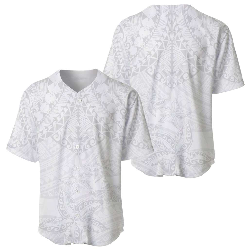 American Samoa White Sunday Baseball Jersey Lotu Tamaiti Plumeria With Samoan Pattern