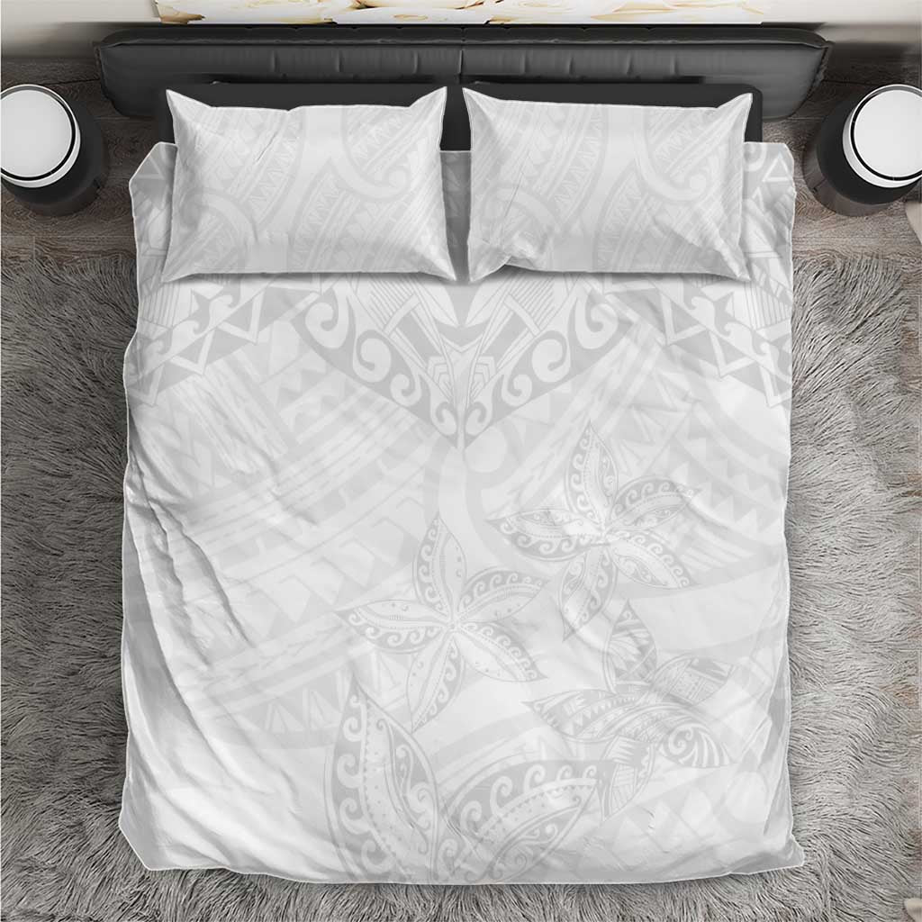 American Samoa White Sunday Bedding Set Lotu Tamaiti Plumeria With Samoan Pattern