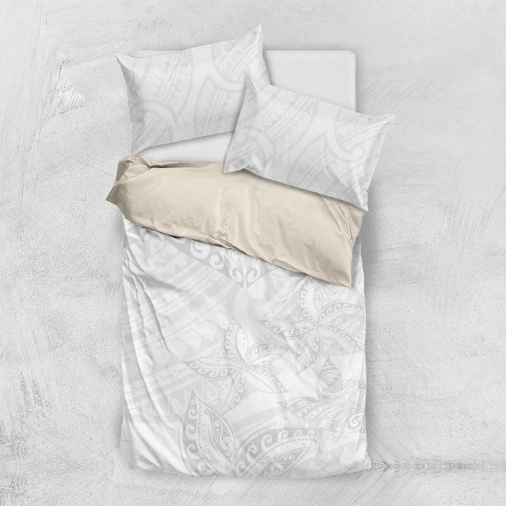 American Samoa White Sunday Bedding Set Lotu Tamaiti Plumeria With Samoan Pattern