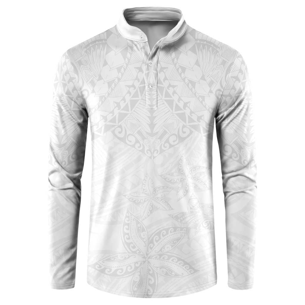 American Samoa White Sunday Button Sweatshirt Lotu Tamaiti Plumeria With Samoan Pattern