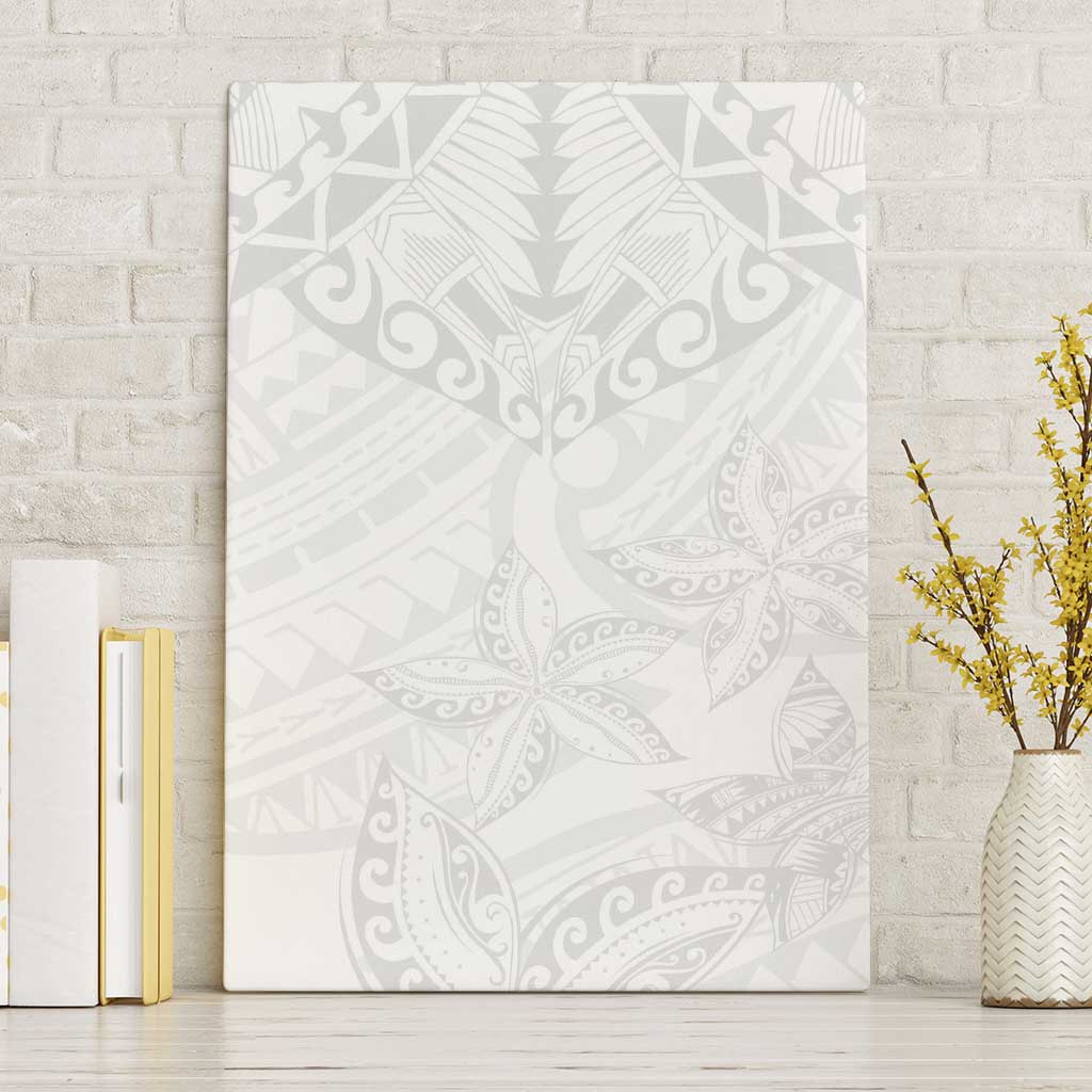 American Samoa White Sunday Canvas Wall Art Lotu Tamaiti Plumeria With Samoan Pattern