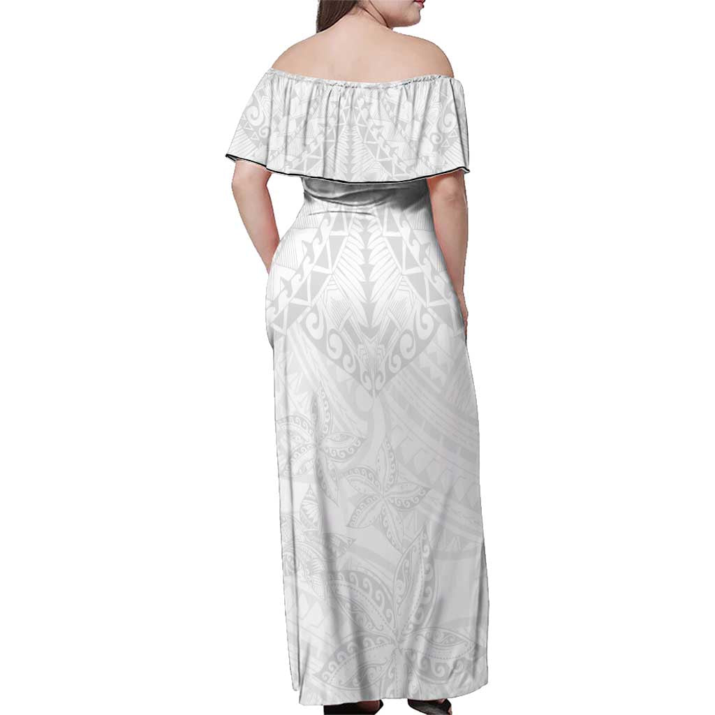 American Samoa White Sunday Family Matching Off Shoulder Maxi Dress and Hawaiian Shirt Lotu Tamaiti Plumeria With Samoan Pattern