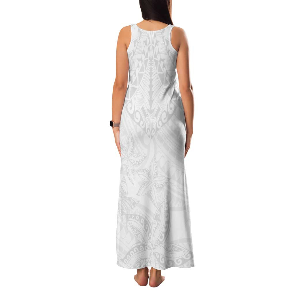 American Samoa White Sunday Family Matching Tank Maxi Dress and Hawaiian Shirt Lotu Tamaiti Plumeria With Samoan Pattern