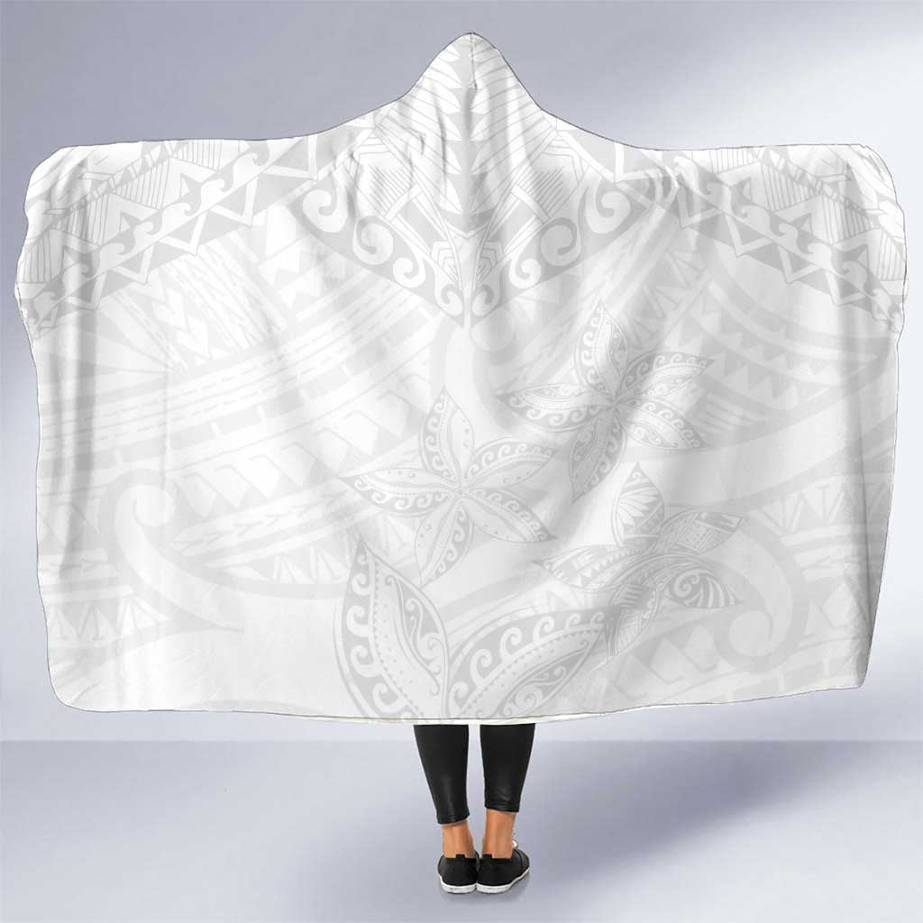 American Samoa White Sunday Hooded Blanket Lotu Tamaiti Plumeria With Samoan Pattern