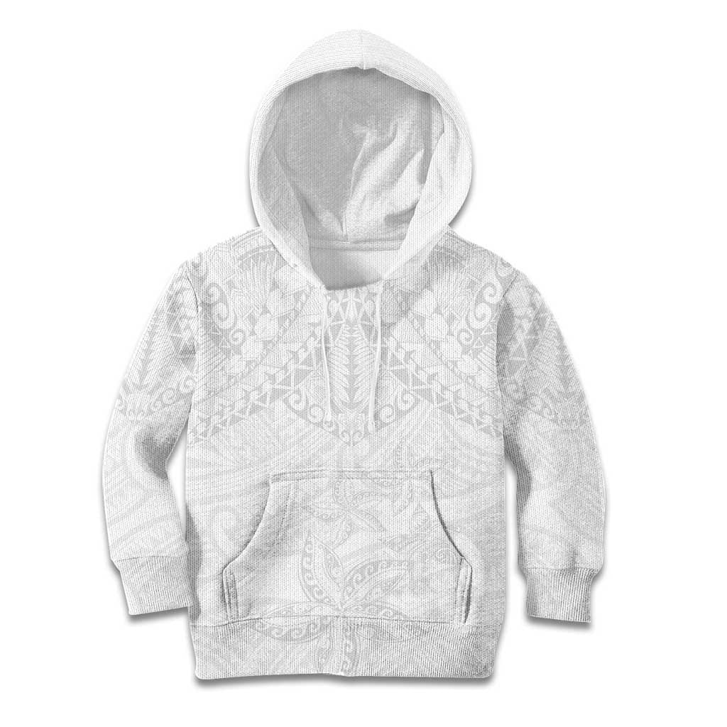 American Samoa White Sunday Kid Hoodie Lotu Tamaiti Plumeria With Samoan Pattern