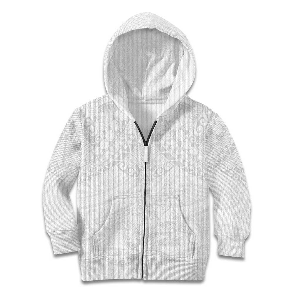 American Samoa White Sunday Kid Hoodie Lotu Tamaiti Plumeria With Samoan Pattern