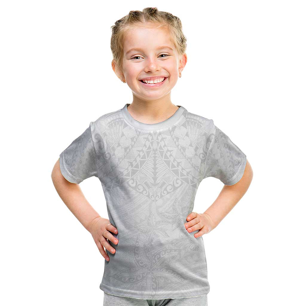 American Samoa White Sunday Kid T Shirt Lotu Tamaiti Plumeria With Samoan Pattern