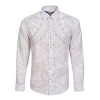 American Samoa White Sunday Long Sleeve Button Shirt Lotu Tamaiti Plumeria With Samoan Pattern