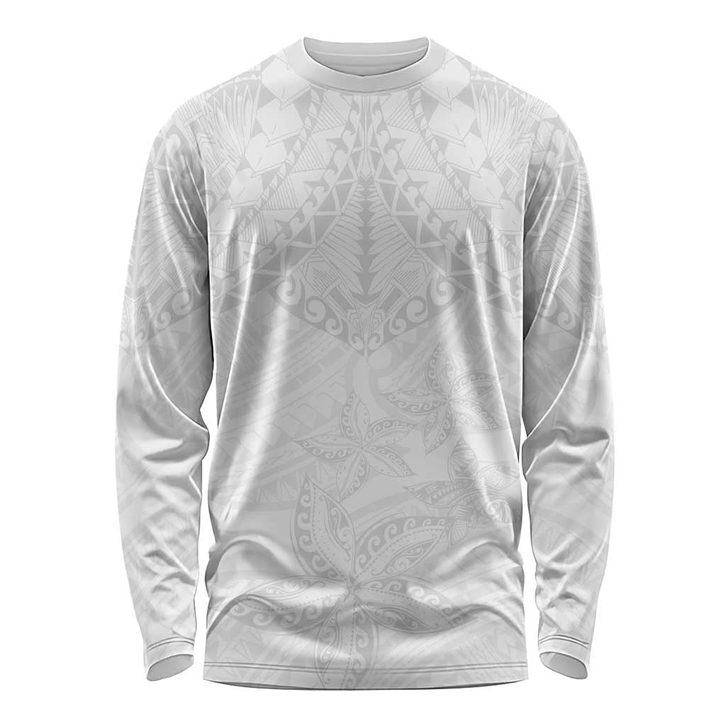 American Samoa White Sunday Long Sleeve Shirt Lotu Tamaiti Plumeria With Samoan Pattern