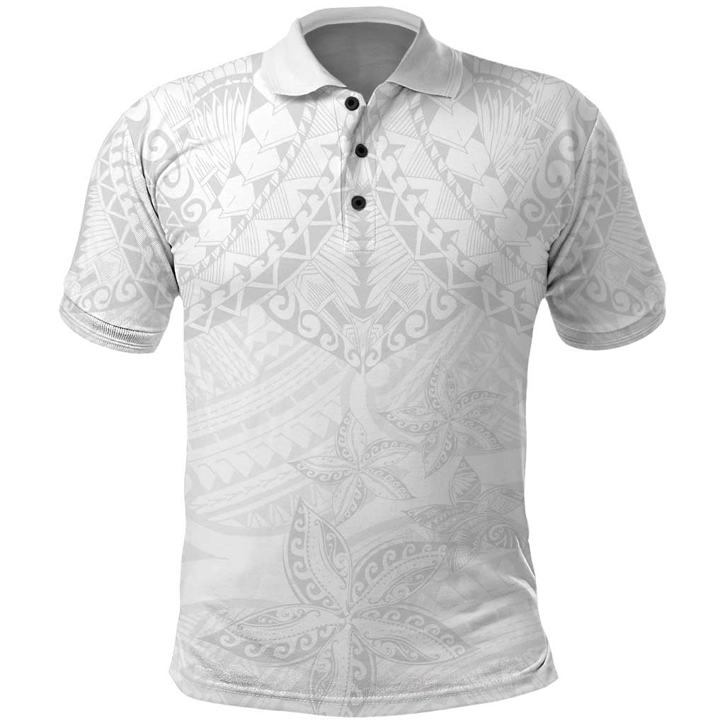 American Samoa White Sunday Polo Shirt Lotu Tamaiti Plumeria With Samoan Pattern