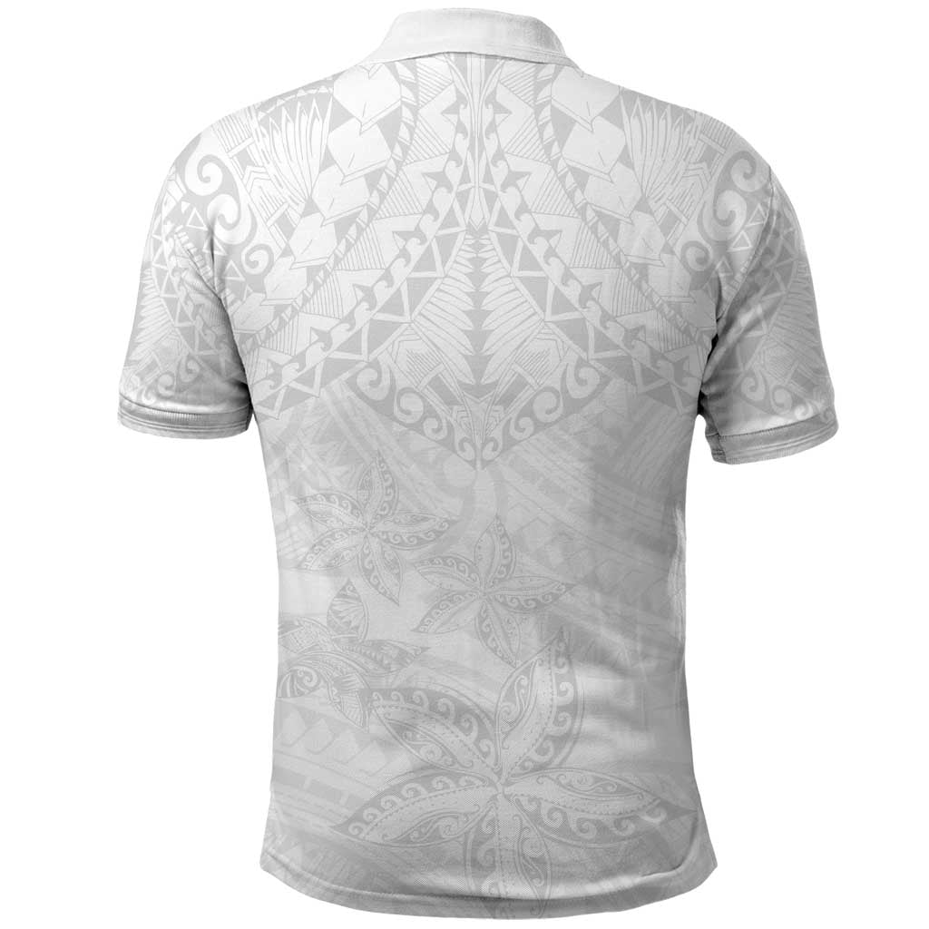 American Samoa White Sunday Polo Shirt Lotu Tamaiti Plumeria With Samoan Pattern