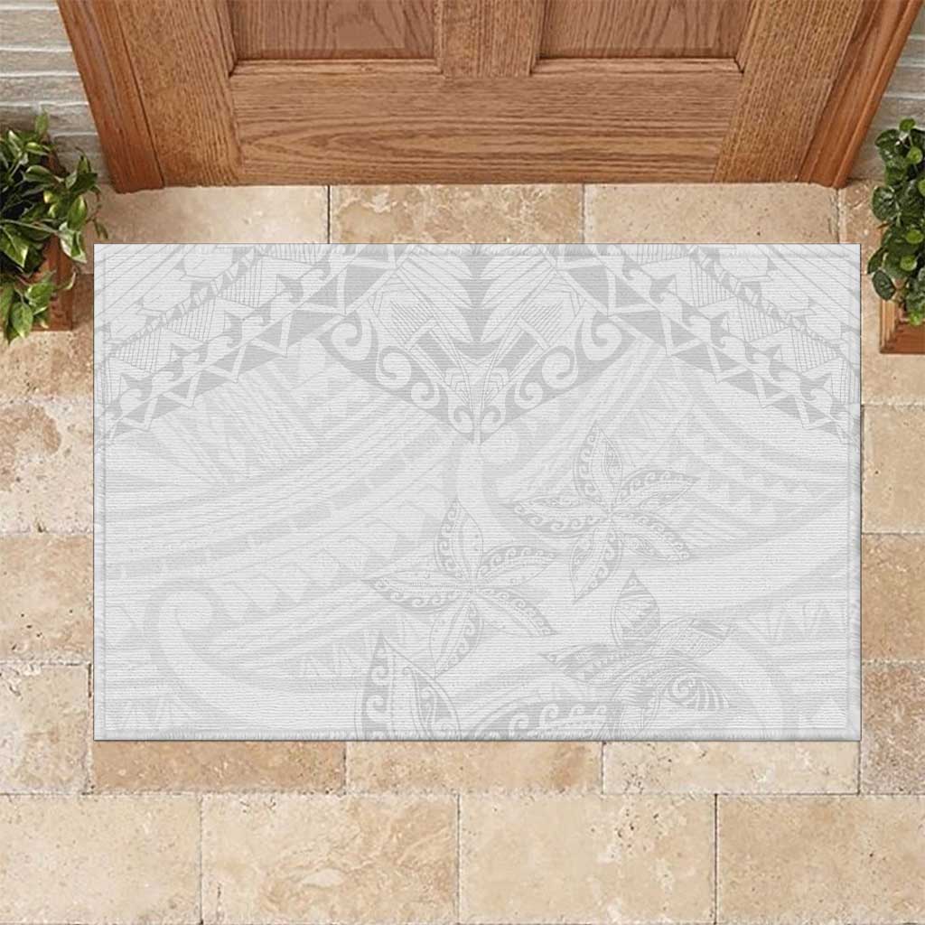 American Samoa White Sunday Rubber Doormat Lotu Tamaiti Plumeria With Samoan Pattern