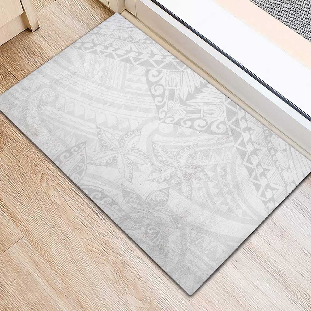 American Samoa White Sunday Rubber Doormat Lotu Tamaiti Plumeria With Samoan Pattern