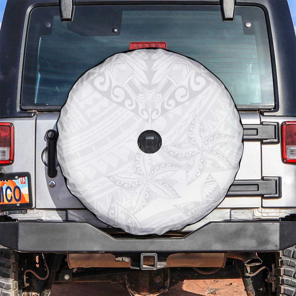 American Samoa White Sunday Spare Tire Cover Lotu Tamaiti Plumeria With Samoan Pattern