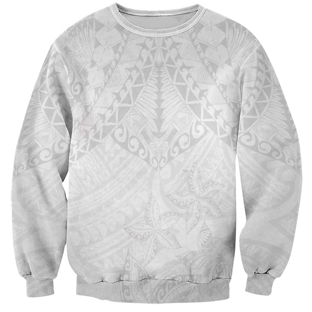 American Samoa White Sunday Sweatshirt Lotu Tamaiti Plumeria With Samoan Pattern