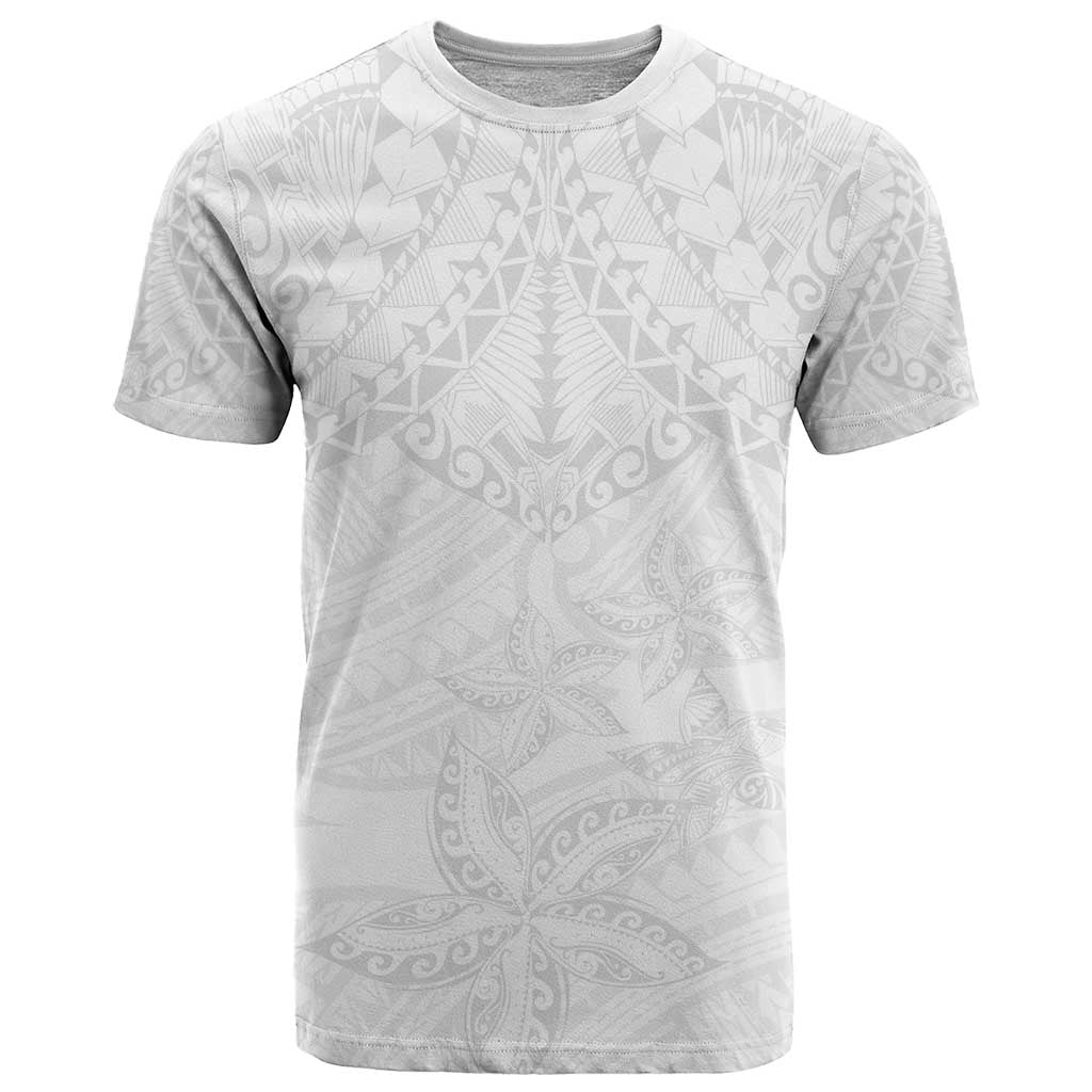 American Samoa White Sunday T Shirt Lotu Tamaiti Plumeria With Samoan Pattern