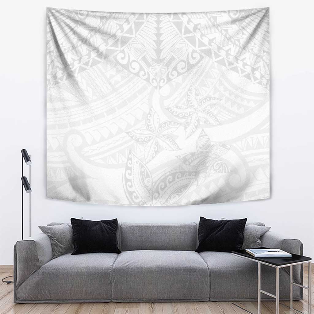 American Samoa White Sunday Tapestry Lotu Tamaiti Plumeria With Samoan Pattern