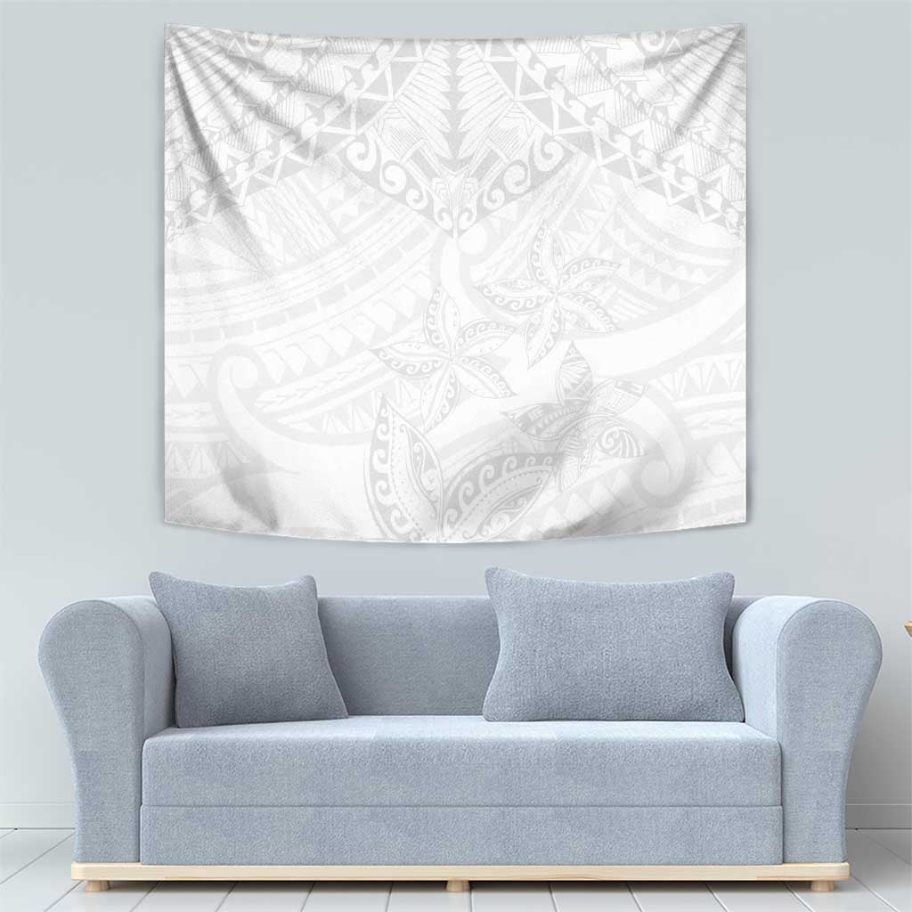 American Samoa White Sunday Tapestry Lotu Tamaiti Plumeria With Samoan Pattern