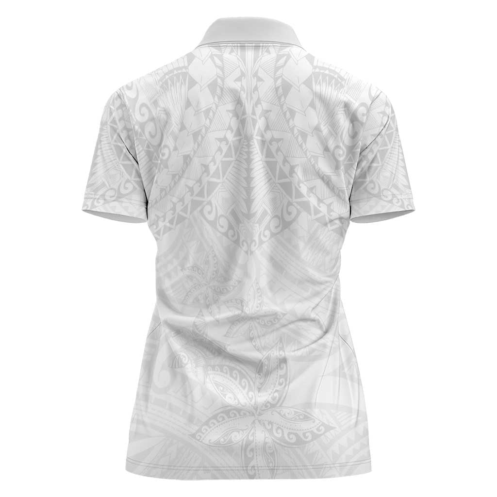 American Samoa White Sunday Women Polo Shirt Lotu Tamaiti Plumeria With Samoan Pattern