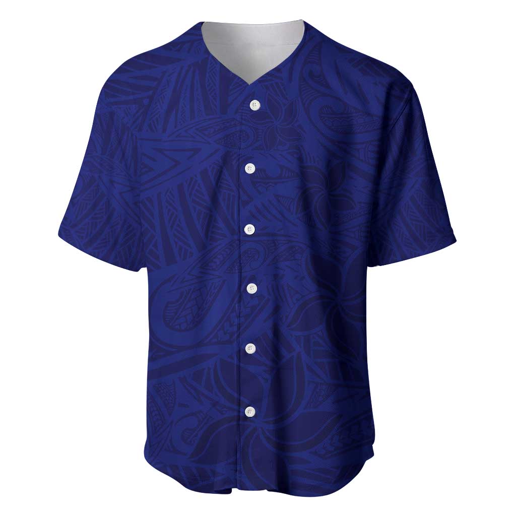 Blue Polynesia Baseball Jersey Polynesian Pattern Mix Plumeria