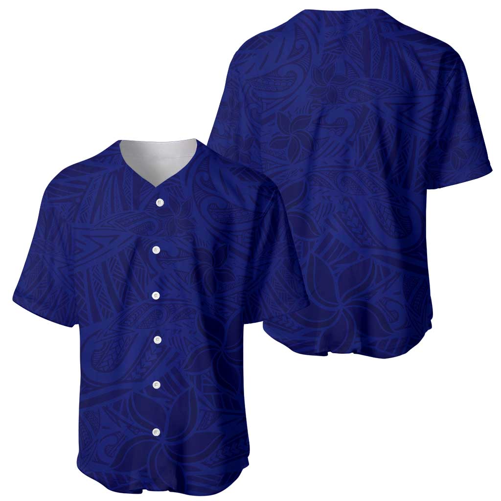 Blue Polynesia Baseball Jersey Polynesian Pattern Mix Plumeria