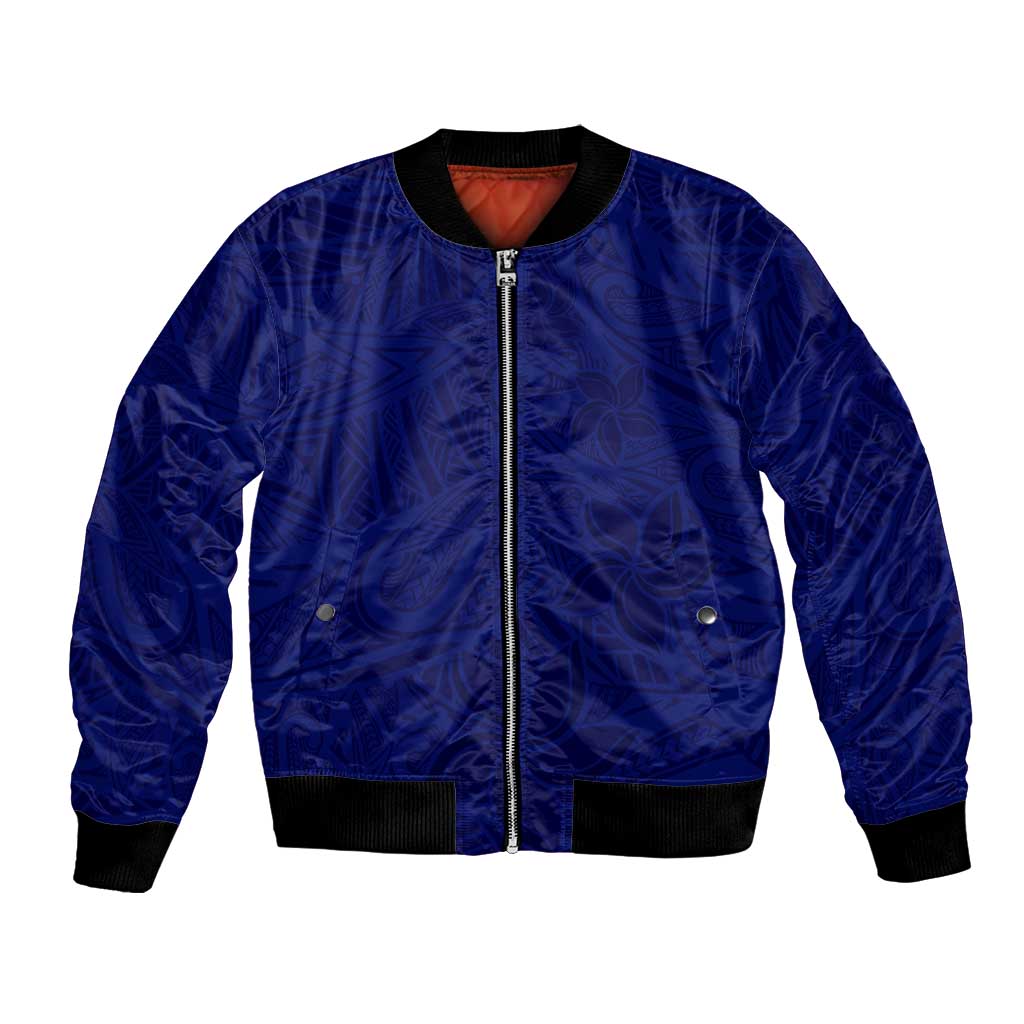 Blue Polynesia Bomber Jacket Polynesian Pattern Mix Plumeria