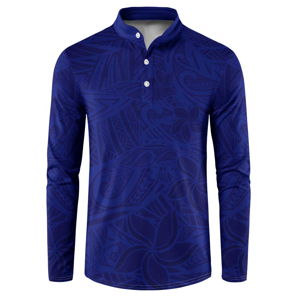 Blue Polynesia Button Sweatshirt Polynesian Pattern Mix Plumeria LT14 Blue - Polynesian Pride