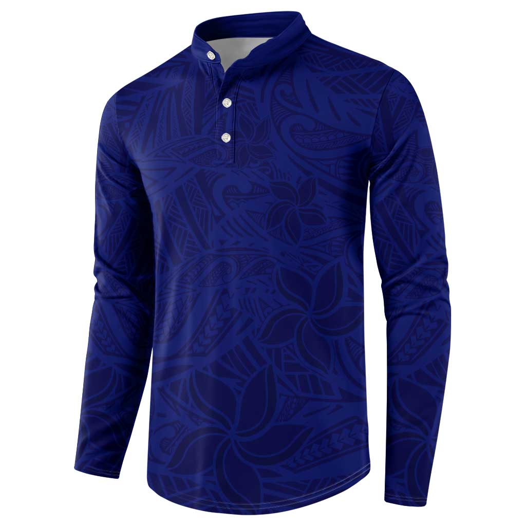 Blue Polynesia Button Sweatshirt Polynesian Pattern Mix Plumeria LT14 - Polynesian Pride