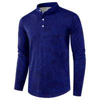 Blue Polynesia Button Sweatshirt Polynesian Pattern Mix Plumeria LT14 - Polynesian Pride