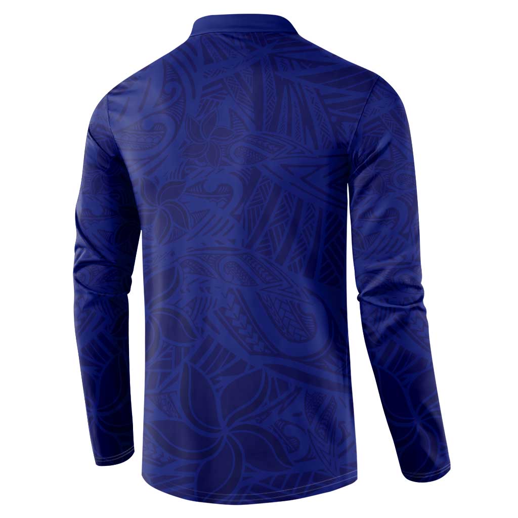 Blue Polynesia Button Sweatshirt Polynesian Pattern Mix Plumeria LT14 - Polynesian Pride