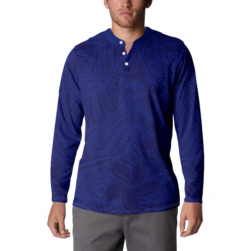 Blue Polynesia Button Sweatshirt Polynesian Pattern Mix Plumeria LT14 - Polynesian Pride