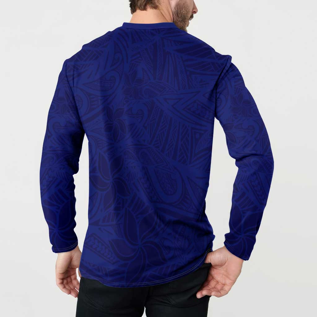Blue Polynesia Button Sweatshirt Polynesian Pattern Mix Plumeria LT14 - Polynesian Pride