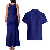 Blue Polynesia Couples Matching Tank Maxi Dress and Hawaiian Shirt Polynesian Pattern Mix Plumeria LT14 - Polynesian Pride