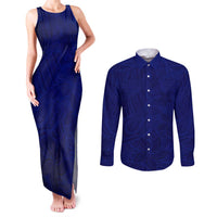 Blue Polynesia Couples Matching Tank Maxi Dress and Long Sleeve Button Shirt Polynesian Pattern Mix Plumeria LT14 Blue - Polynesian Pride