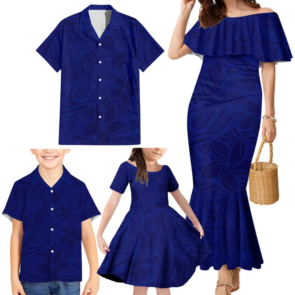 Blue Polynesia Family Matching Mermaid Dress and Hawaiian Shirt Polynesian Pattern Mix Plumeria LT14 - Polynesian Pride
