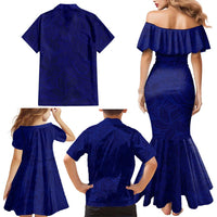 Blue Polynesia Family Matching Mermaid Dress and Hawaiian Shirt Polynesian Pattern Mix Plumeria LT14 - Polynesian Pride
