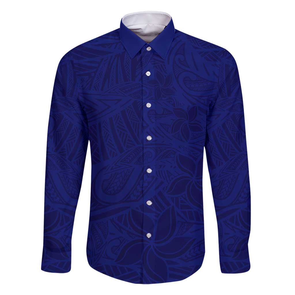 Blue Polynesia Family Matching Mermaid Dress and Hawaiian Shirt Polynesian Pattern Mix Plumeria LT14 Dad's Shirt - Long Sleeve Blue - Polynesian Pride