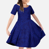 Blue Polynesia Family Matching Off Shoulder Maxi Dress and Hawaiian Shirt Polynesian Pattern Mix Plumeria LT14 Daughter's Dress Blue - Polynesian Pride