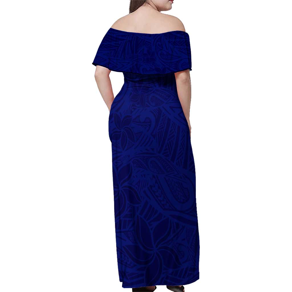 Blue Polynesia Family Matching Off Shoulder Maxi Dress and Hawaiian Shirt Polynesian Pattern Mix Plumeria LT14 - Polynesian Pride
