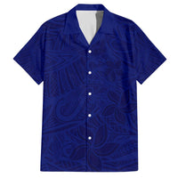 Blue Polynesia Family Matching Off Shoulder Short Dress and Hawaiian Shirt Polynesian Pattern Mix Plumeria LT14 Dad's Shirt - Short Sleeve Blue - Polynesian Pride