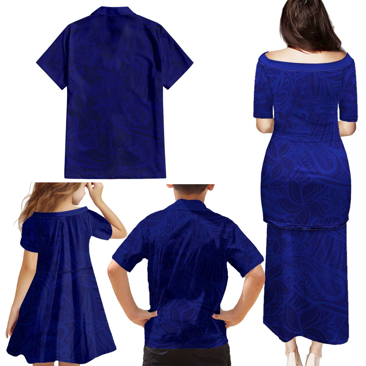 Blue Polynesia Family Matching Puletasi and Hawaiian Shirt Polynesian Pattern Mix Plumeria LT14 - Polynesian Pride