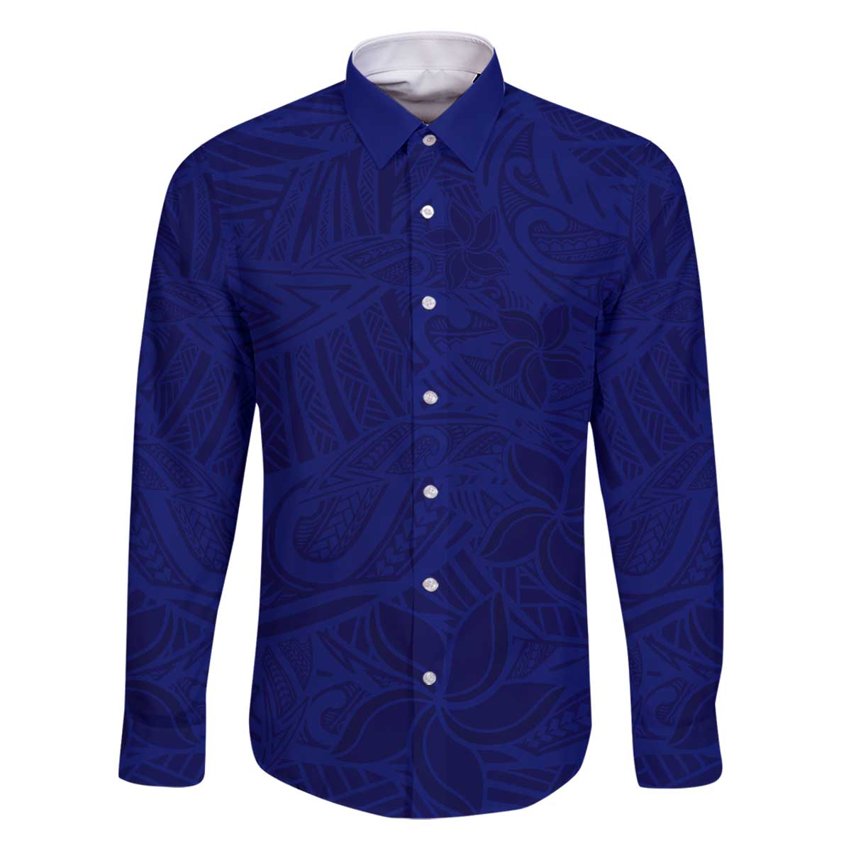 Blue Polynesia Family Matching Puletasi and Hawaiian Shirt Polynesian Pattern Mix Plumeria LT14 Dad's Shirt - Long Sleeve Blue - Polynesian Pride