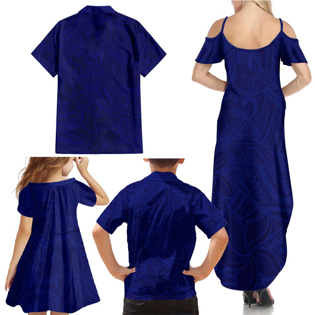 Blue Polynesia Family Matching Summer Maxi Dress and Hawaiian Shirt Polynesian Pattern Mix Plumeria LT14 - Polynesian Pride