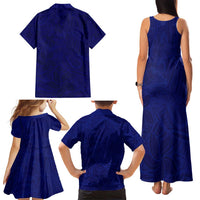 Blue Polynesia Family Matching Tank Maxi Dress and Hawaiian Shirt Polynesian Pattern Mix Plumeria LT14 - Polynesian Pride
