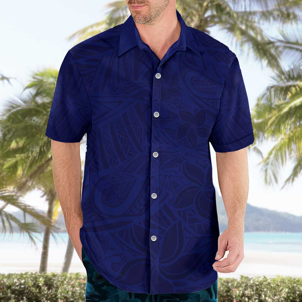 Blue Polynesia Hawaiian Shirt Polynesian Pattern Mix Plumeria LT14 - Polynesian Pride