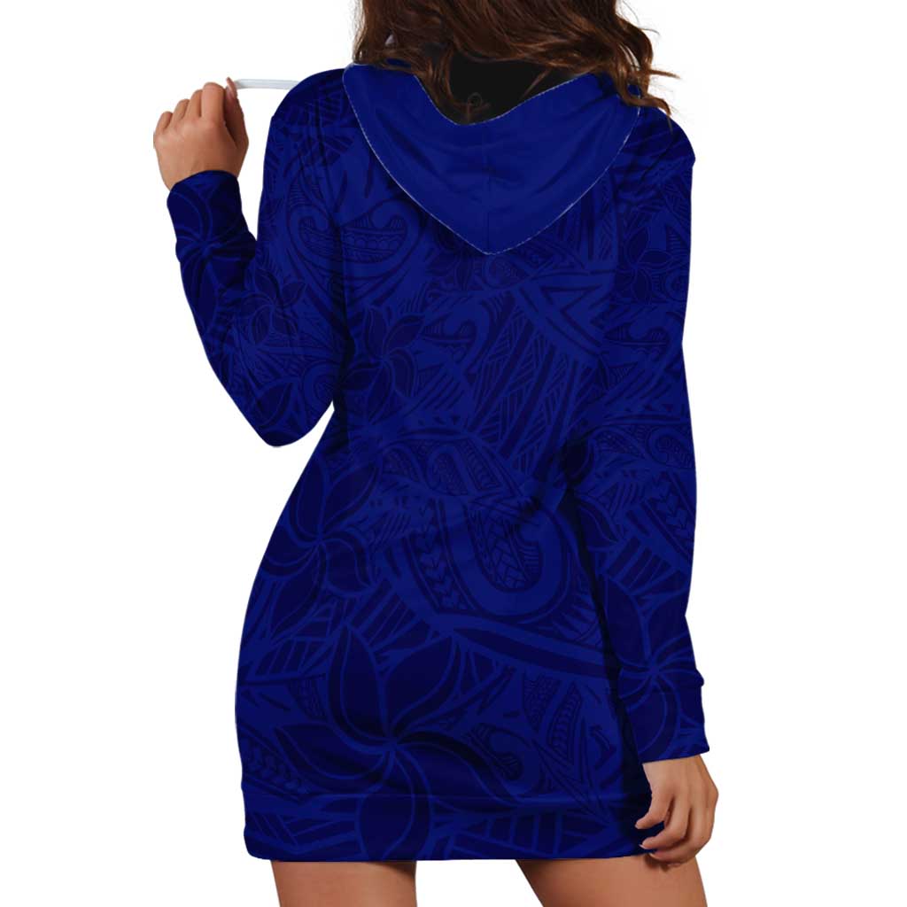 Blue Polynesia Hoodie Dress Polynesian Pattern Mix Plumeria LT14 - Polynesian Pride